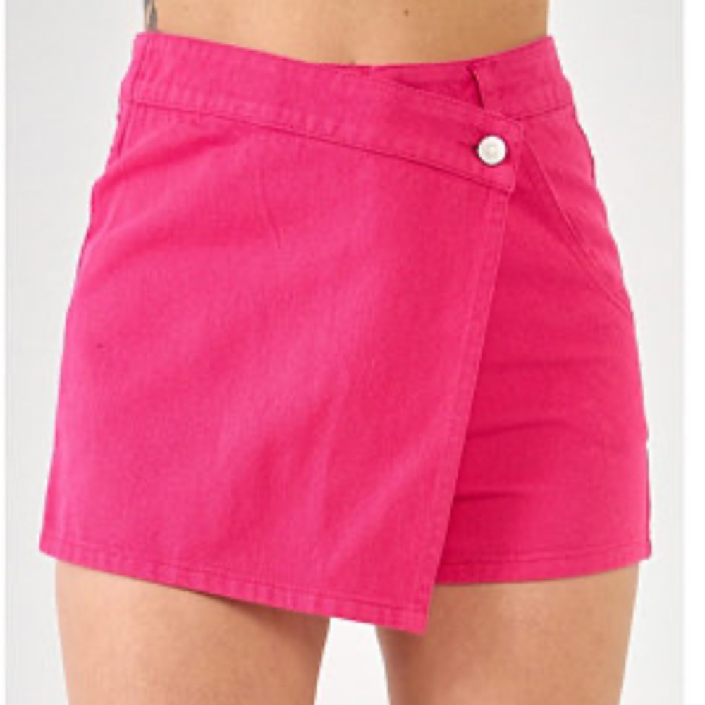 English Factory High Waist Color Denim Skort in Fuchsia Pink Size XS